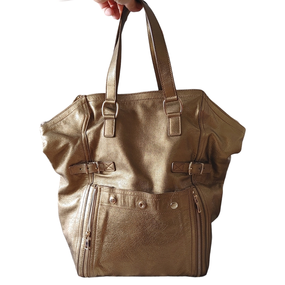 Yves Saint Laurent Downtown Gold Leather Tote Bag